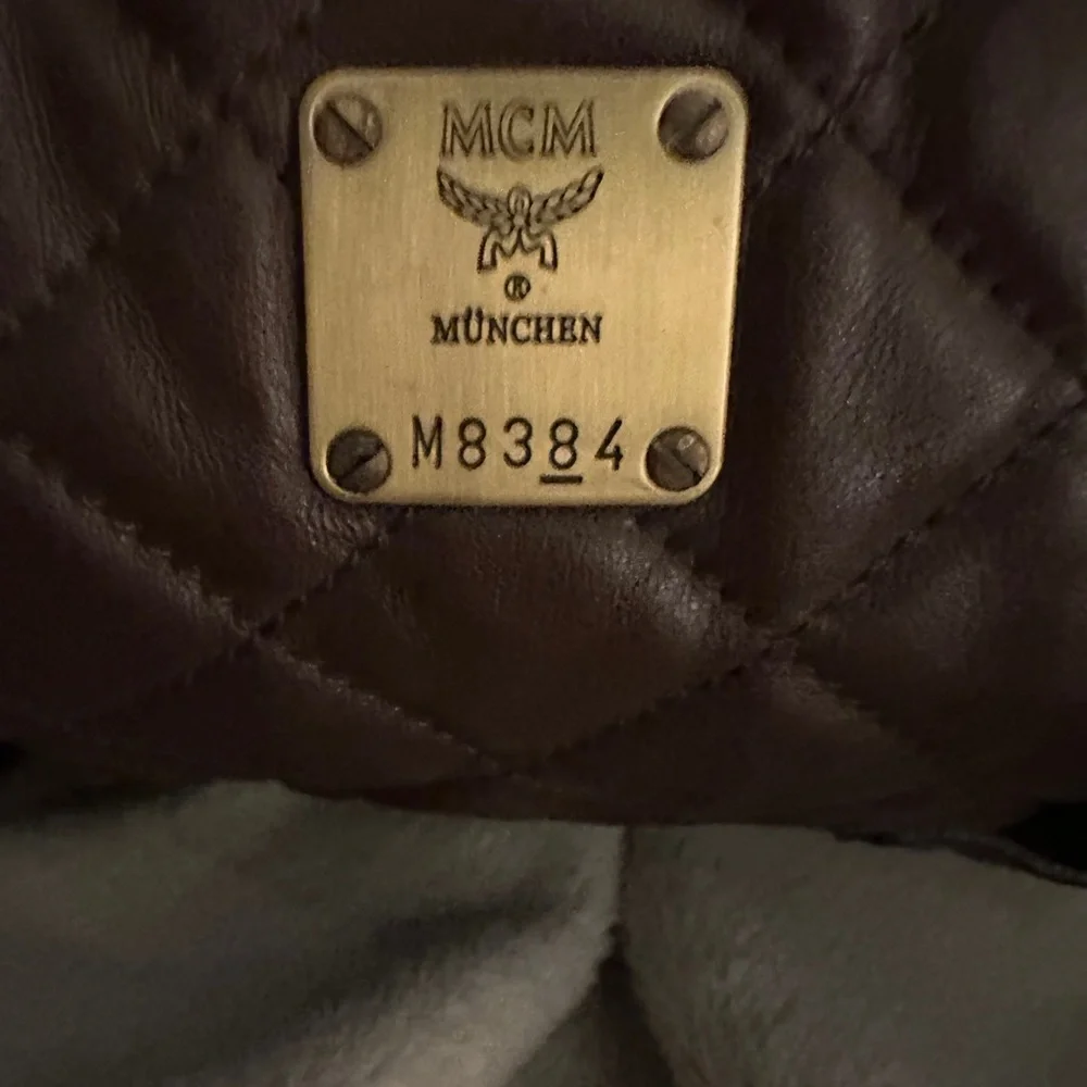 MCM VINTAGE Brown Leather large Boston Bag with Gold Accents